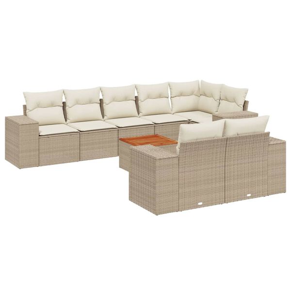vidaXL Salon de jardin avec coussins 9 pcs beige r&eacute;sine tress&eacute;e