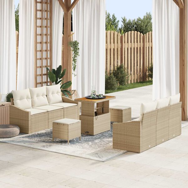 vidaXL Ensemble de canap&eacute; de jardin 9 pcs Beige Poly rotin