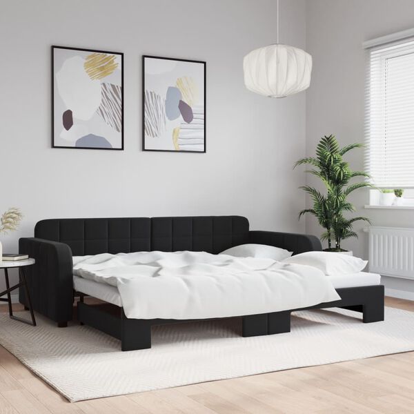vidaXL Lit de jour avec gigogne sans matelas noir 90x200 cm