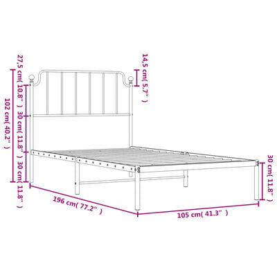 vidaXL Cadre de lit métal sans matelas avec tête de lit noir 100x190cm