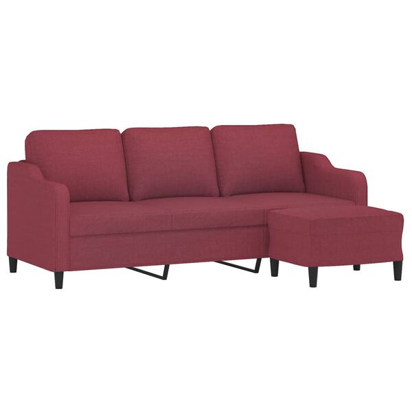 vidaXL Canap&eacute; &agrave; 3 places avec repose-pieds Rouge bordeaux 180 cm Tissu