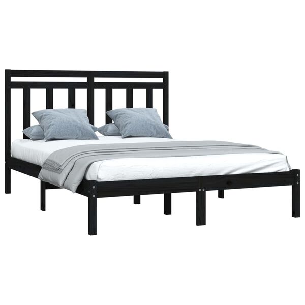 vidaXL Cadre de lit sans matelas noir 140x190 cm bois massif