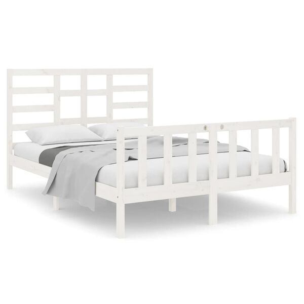vidaXL Cadre de lit sans matelas blanc bois massif 135x190 cm