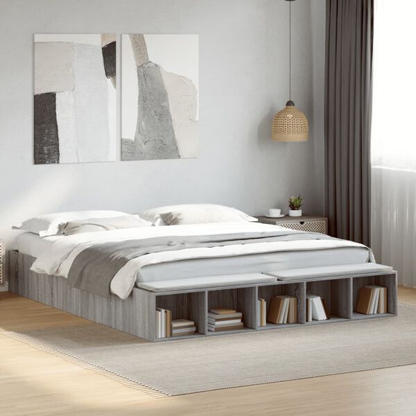 vidaXL Cadre de lit sans matelas sonoma gris 200x200 cm