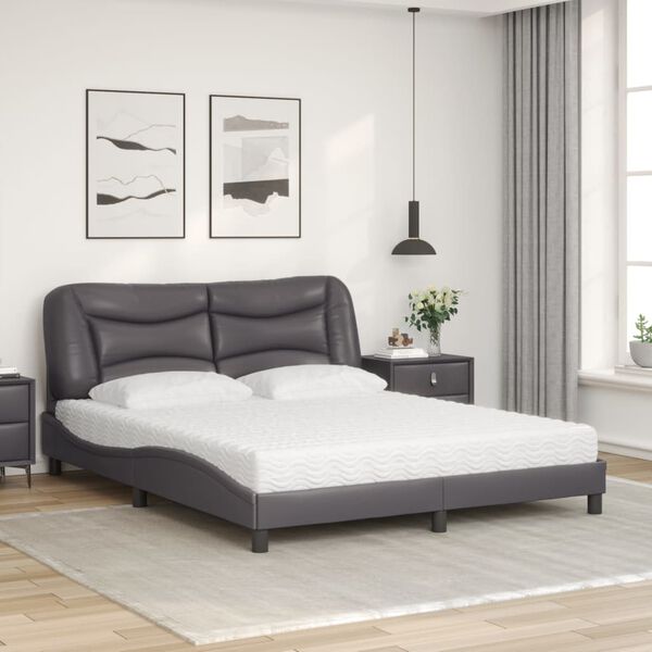 vidaXL Lit avec matelas Hvar gris 160x200 cm similicuir