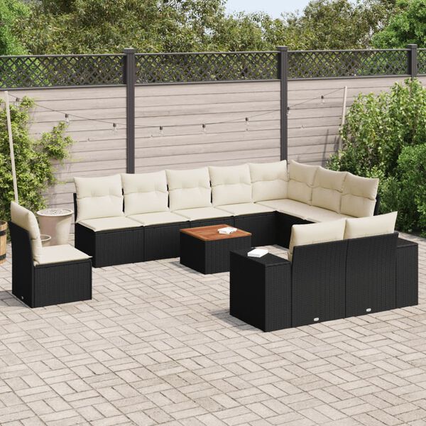 vidaXL Salon de jardin 11 pcs avec coussins noir r&eacute;sine tress&eacute;e