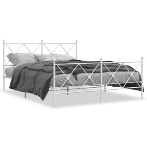 vidaXL Cadre de lit m&eacute;tal sans matelas et pied de lit blanc 150x200 cm