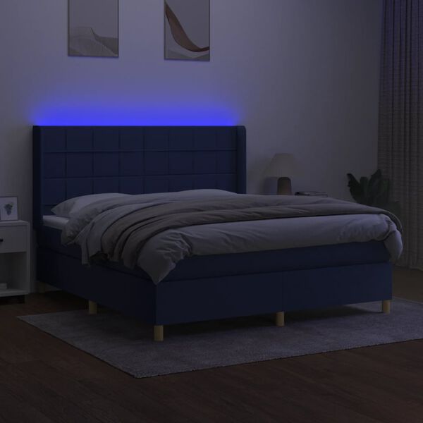 vidaXL Sommier &agrave; lattes de lit matelas et LED Bleu 180x200 cm Tissu