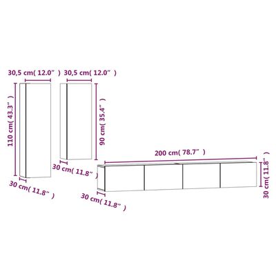 vidaXL Ensemble de meubles TV 4 pcs Chêne fumé Bois d'ingénierie