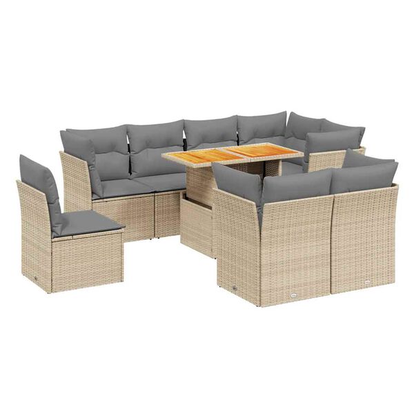 vidaXL Salon de jardin avec coussins 9 pcs beige r&eacute;sine tress&eacute;e