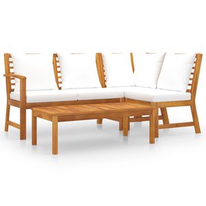 vidaXL Salon de jardin 4 pcs avec coussin Cr&egrave;me Bois d'acacia solide