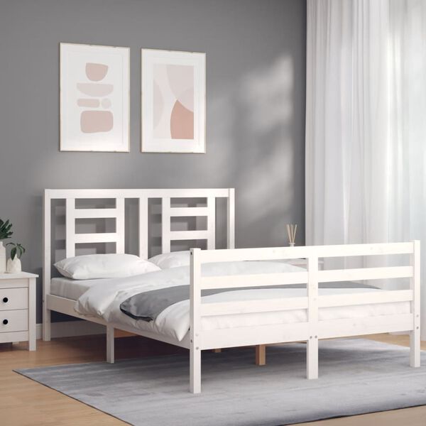 vidaXL Cadre de lit sans matelas blanc 140x190 cm bois massif
