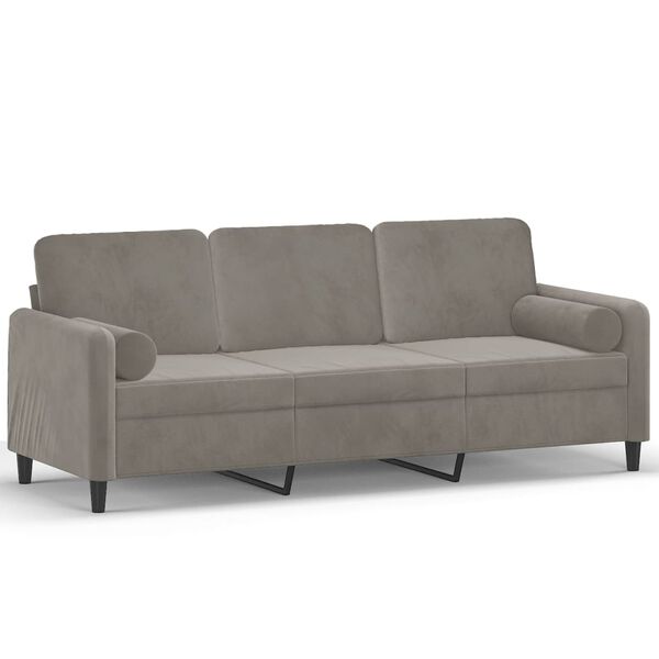 vidaXL Canap&eacute; 3 places oreillers et coussins Gris clair 180 cm Velours
