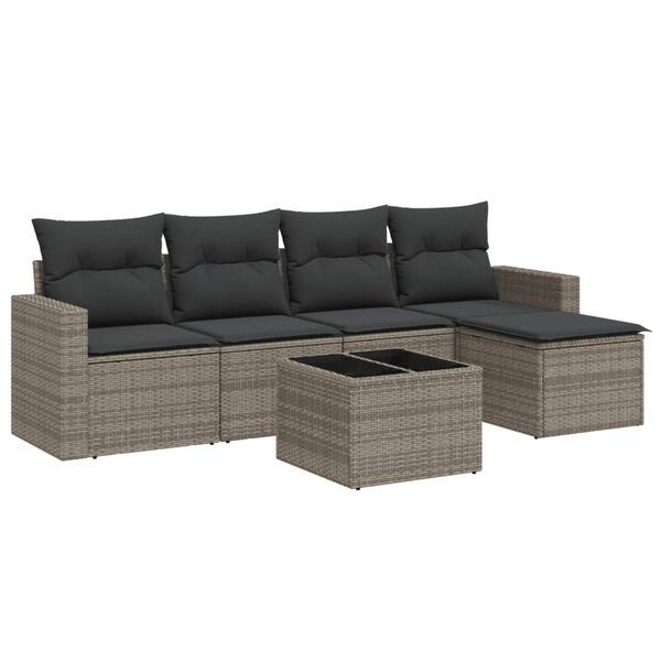 vidaXL Salon de jardin 6 pcs avec coussins gris r&eacute;sine tress&eacute;e