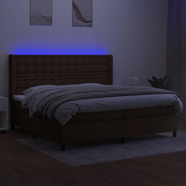 vidaXL Sommier &agrave; lattes de lit matelas et LED Marron fonc&eacute; 200x200 cm