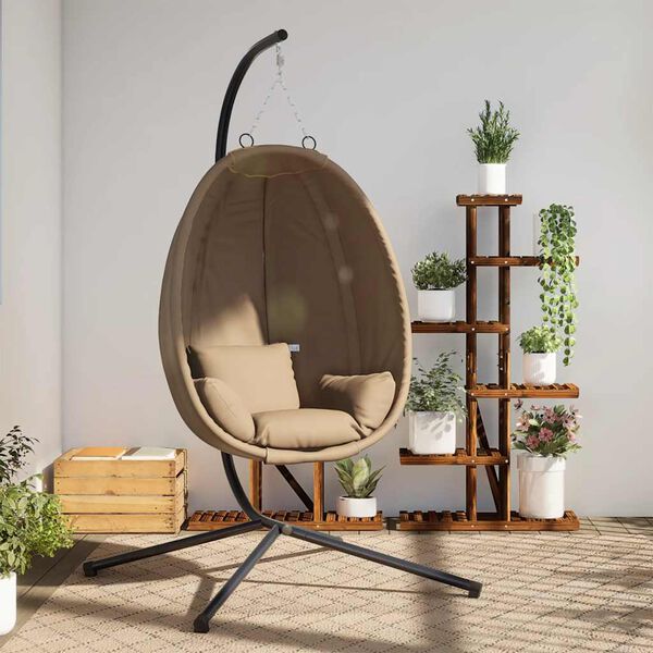vidaXL Chaise suspendue en forme d'&oelig;uf et support taupe tissu et acier