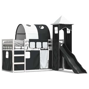 vidaXL Lit superpos&eacute; sans matelas avec toboggan blanc noir 90x190 cm
