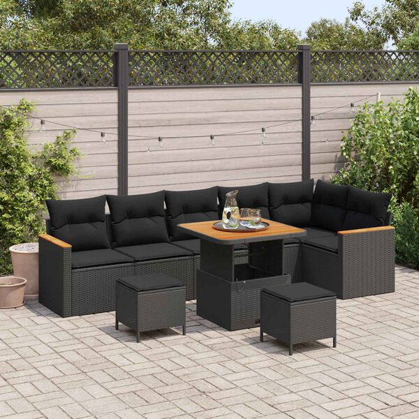 vidaXL Ensemble de canap&eacute; de jardin 9 pcs Noir polyrotin