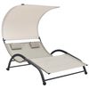 vidaXL Chaise longue double avec auvent textil&egrave;ne cr&egrave;me