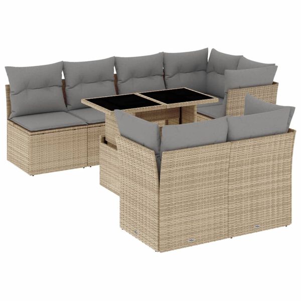 vidaXL Salon de jardin avec coussins 8 pcs beige résine tressée
