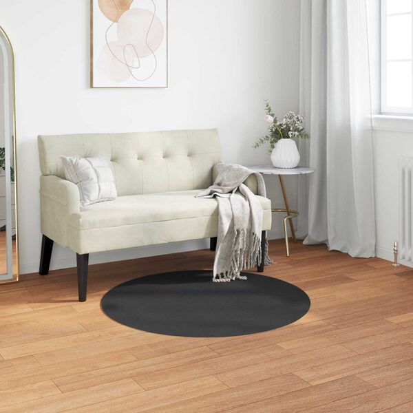 vidaXL Tapis en Fourrure Synth&eacute;tique de Lapin Olite Noir &Oslash; 80 cm