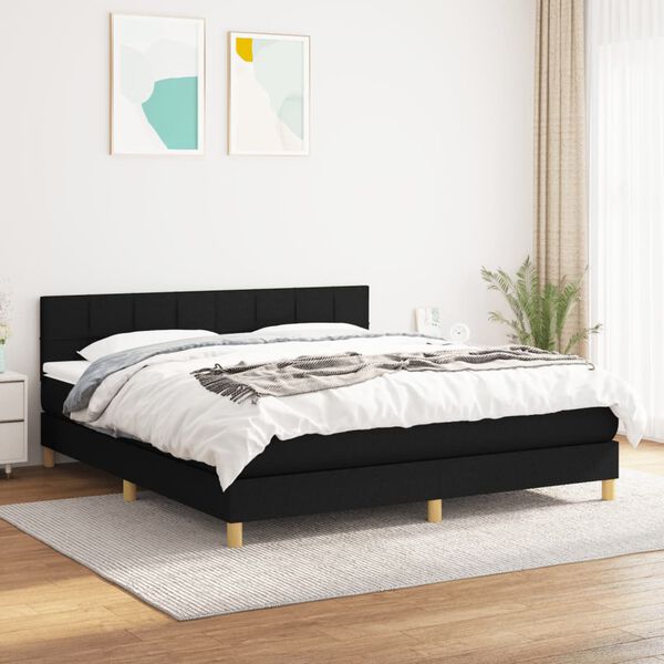 vidaXL Sommier &agrave; lattes de lit avec matelas Noir 160x200 cm Tissu