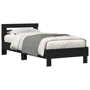 vidaXL Cadre de lit avec LED Ch&ecirc;ne noir 75 x 190 cm Bois d'ing&eacute;nierie