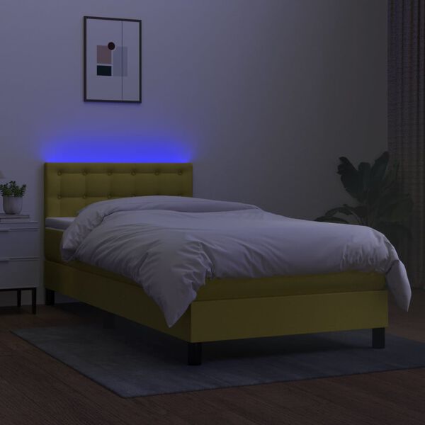vidaXL Sommier à lattes de lit avec matelas et LED Vert 80x200cm Tissu