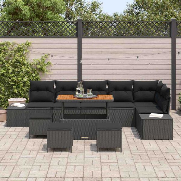 vidaXL Ensemble de canap&eacute; de jardin 10 pcs Noir Poly rotin