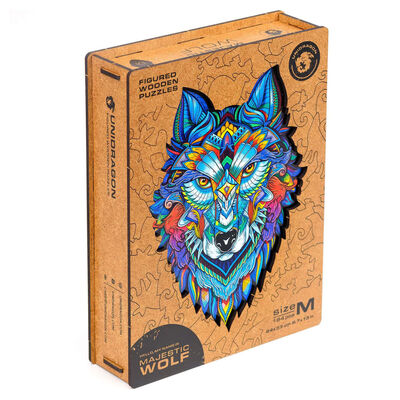 UNIDRAGON Puzzle en bois 184 pcs Majestic Wolf Moyen 24x33 cm