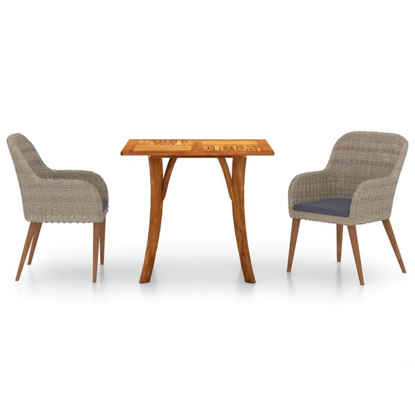 vidaXL Ensemble &agrave; manger de jardin 3 pcs Marron