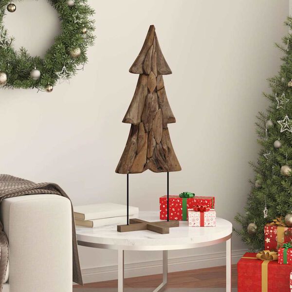 vidaXL Sapin de No&euml;l avec support Marron 90 cm Bois de teck solide