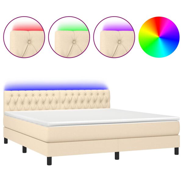 vidaXL Sommier &agrave; lattes de lit avec matelas LED Cr&egrave;me 160x200 cm Tissu