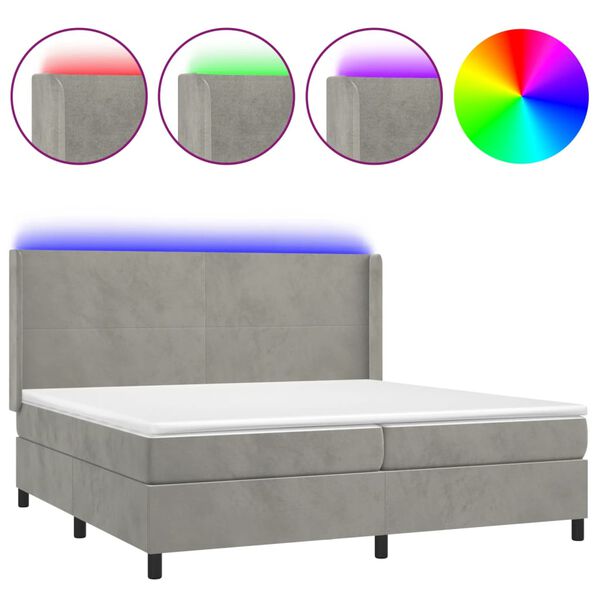 vidaXL Sommier &agrave; lattes de lit matelas et LED Gris clair 200x200 cm