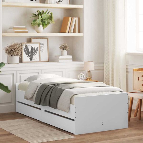 vidaXL Cadre de lit avec tiroirs sans matelas blanc 90x190 cm