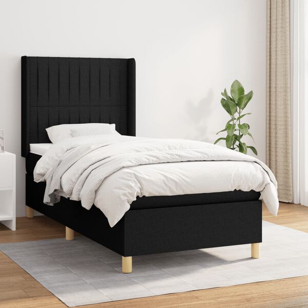 vidaXL Sommier &agrave; lattes de lit avec matelas Noir 90x200 cm Tissu