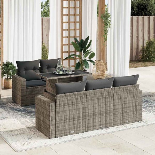 vidaXL Salon de jardin 6 pcs avec coussins gris r&eacute;sine tress&eacute;e