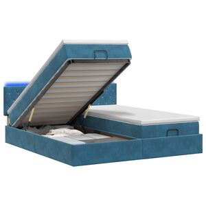 vidaXL Lit coffre avec matelas et LED Bleu fonc&eacute; 160 x 200 cm Velours