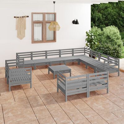 vidaXL Salon de jardin 13 pcs Bois de pin massif Gris