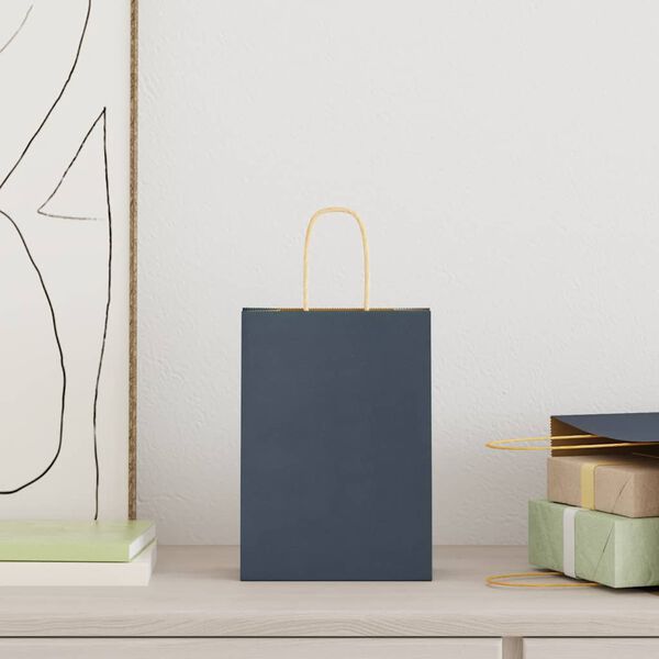 vidaXL Sacs en papier 250 pcs avec poign&eacute;es bleu 15x8x21 cm