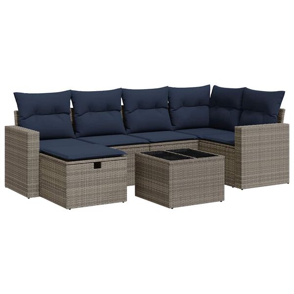 vidaXL Salon de jardin avec coussins 7 pcs gris r&eacute;sine tress&eacute;e