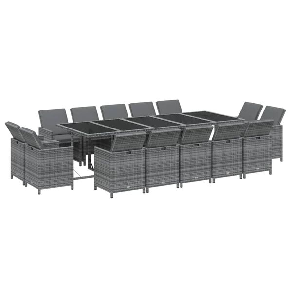 vidaXL Ensemble à manger de jardin coussins 15 pcs Résine tressée Gris