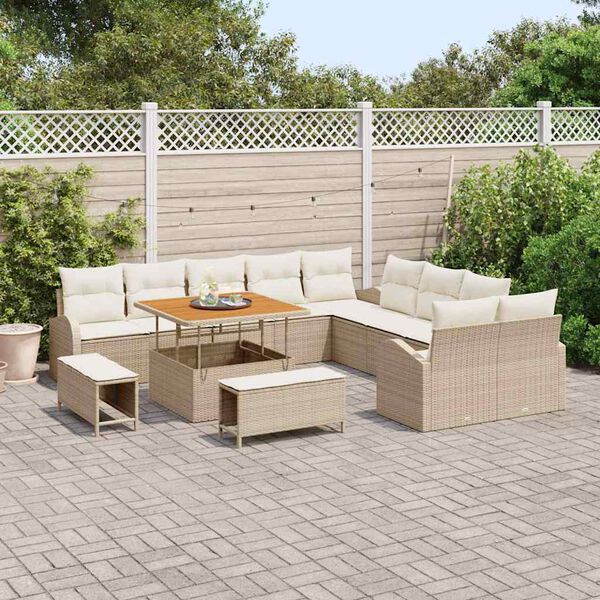 vidaXL Ensemble de canap&eacute; de jardin 13 pcs Beige polyrotin