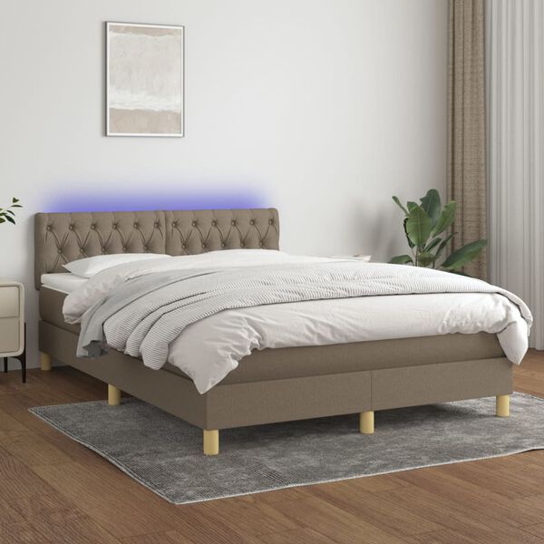 vidaXL Sommier &agrave; lattes de lit avec matelas LED Taupe 140x200 cm Tissu