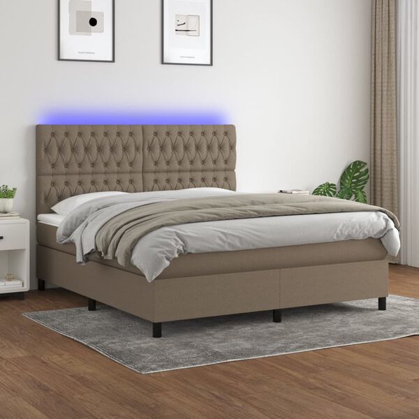 vidaXL Sommier &agrave; lattes de lit et matelas et LED Taupe 160x200cm Tissu