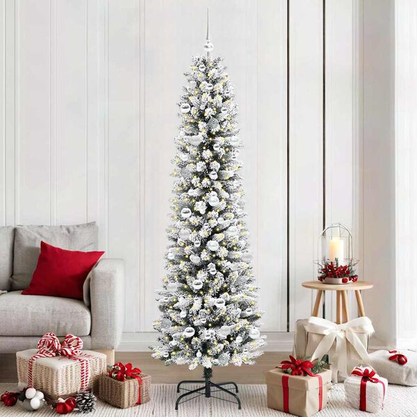 vidaXL Sapin de No&euml;l artificiel Blanc 210 cm PVC, m&eacute;tal et plastique