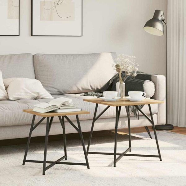 vidaXL Ensemble de tables d'appoint 2 pcs Ch&ecirc;ne artisanal et noir