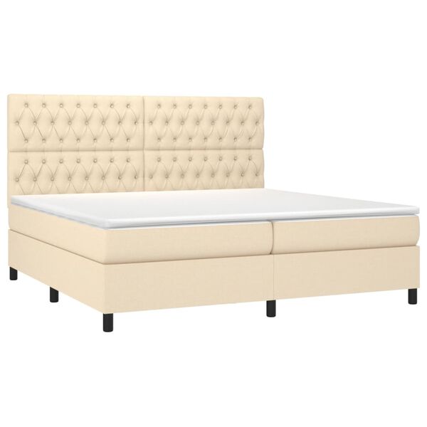 vidaXL Sommier &agrave; lattes de lit avec matelas Cr&egrave;me 200x200 cm Tissu