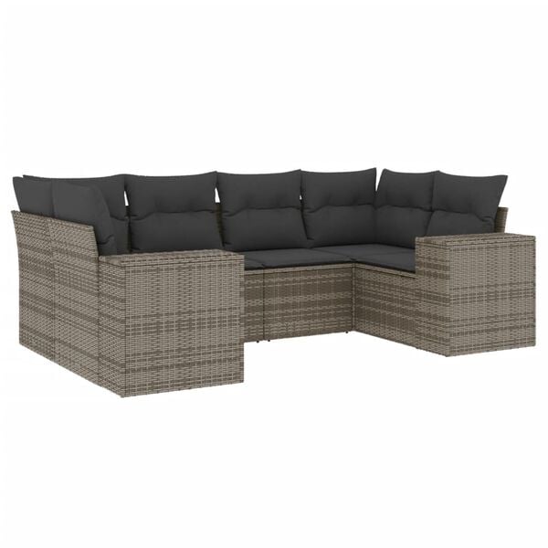 vidaXL Salon de jardin 6 pcs avec coussins gris r&eacute;sine tress&eacute;e