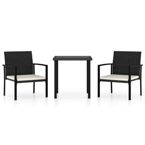 vidaXL Ensemble &agrave; manger de jardin 3 pcs R&eacute;sine tress&eacute;e Noir